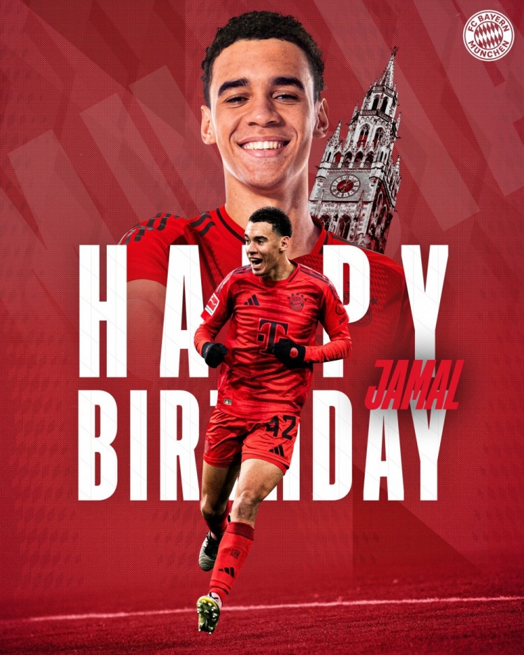  拜仁官方祝穆西亞拉22歲生日快樂，加盟至今出戰(zhàn)196次獲59球38助