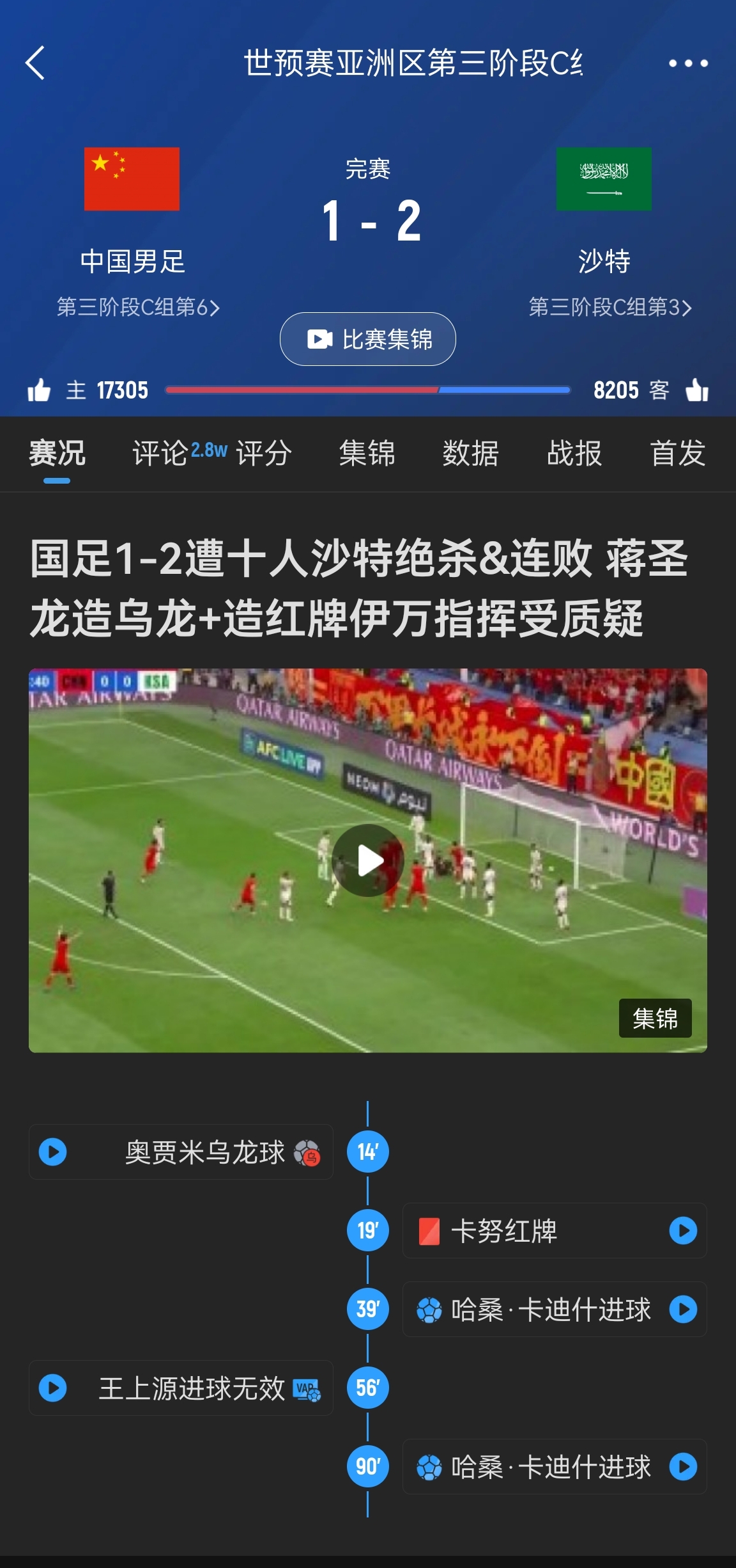  今天什么劇本？首戰(zhàn)沙特也是半場紅牌+蔣光太傷退，最后國足被翻