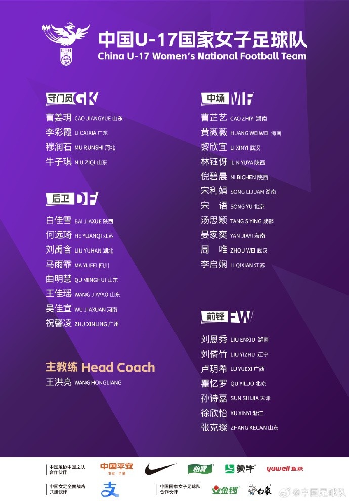  U17女足30人將在蘇州集訓(xùn)備戰(zhàn)世界杯，姜寧、朱挺擔(dān)任訓(xùn)練員