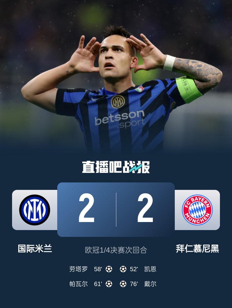  黑色3分鐘！拜仁3分鐘丟2球遭國米淘汰 去年3分鐘丟2球遭皇馬絕殺
